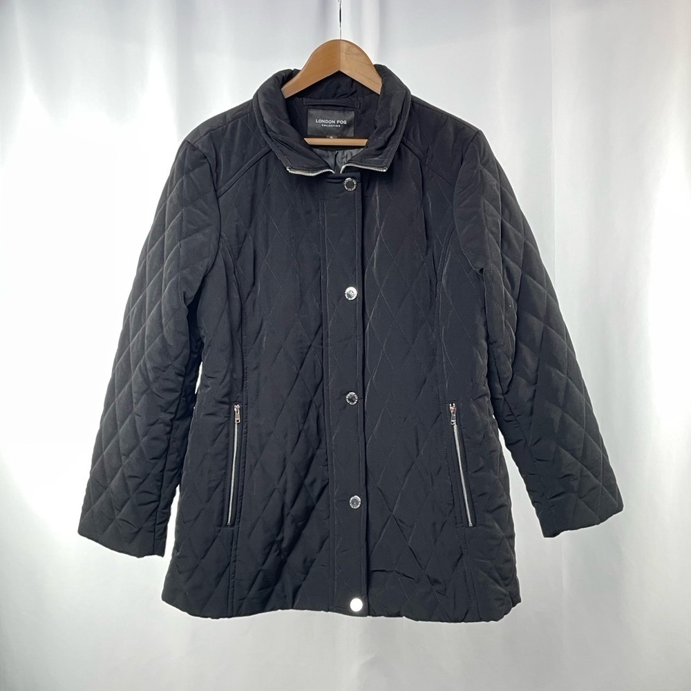 London Fog Collection Quilted Full Zip Coat in Black Size Extra Large